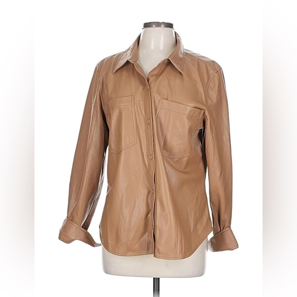 Aritzia | Wilfred Faux Leather Brown Button Down Shacket - Picture 1 of 4